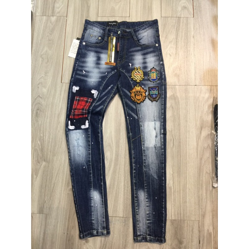 Quần bò logo huy hiệu, khoá lệch, quần bò dsq hai khoá, quần bò nam cao cấp hàng bán shop | BigBuy360 - bigbuy360.vn