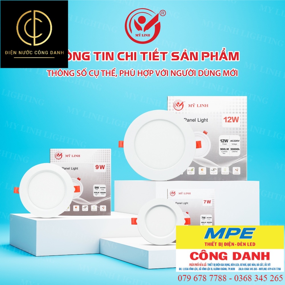 Đèn âm trần Mỹ Linh 7w-9w-12w,ánh sáng Trắng-Vàng phù hợp với mọi không gian.Bảo hành 2 năm