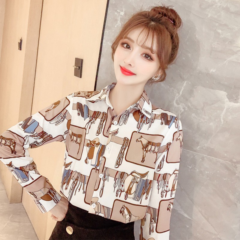 Áo sơ mi nữ công sở thiết kế họa tiết dân gian Sm78