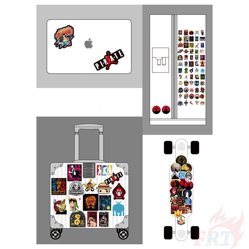Bộ 100 miếng sticker in họa tiết hoạt hình One Piece doodle hỗn hợp trang trí vali/laptop/ván trượt