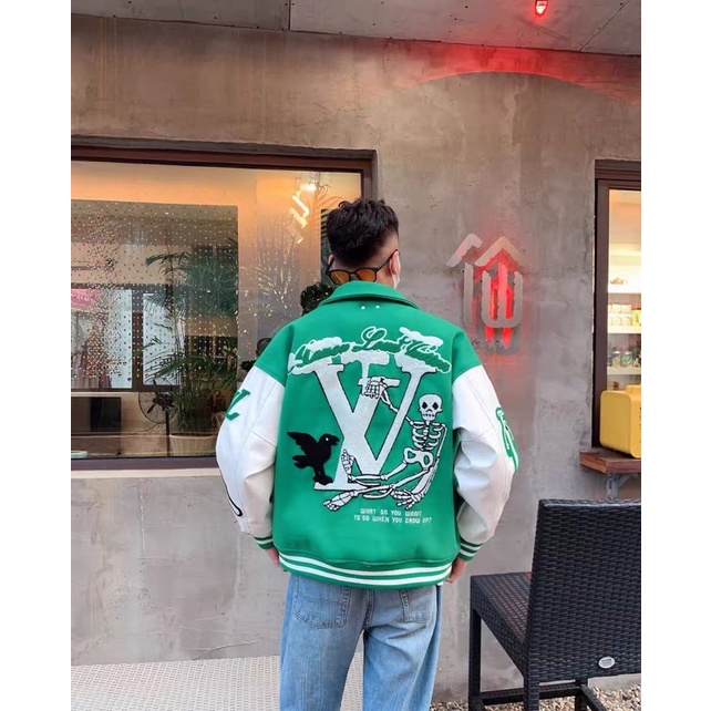 ÁO BOMBER TAY LV XANH ( có hình chụp thật
