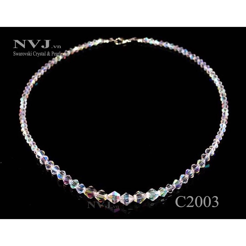 Vòng cổ pha lê Swarovski hạt nón xilion crystal bead 5328 001AB, khóa bạc 925 - PhaleAo, trang sức NVJ