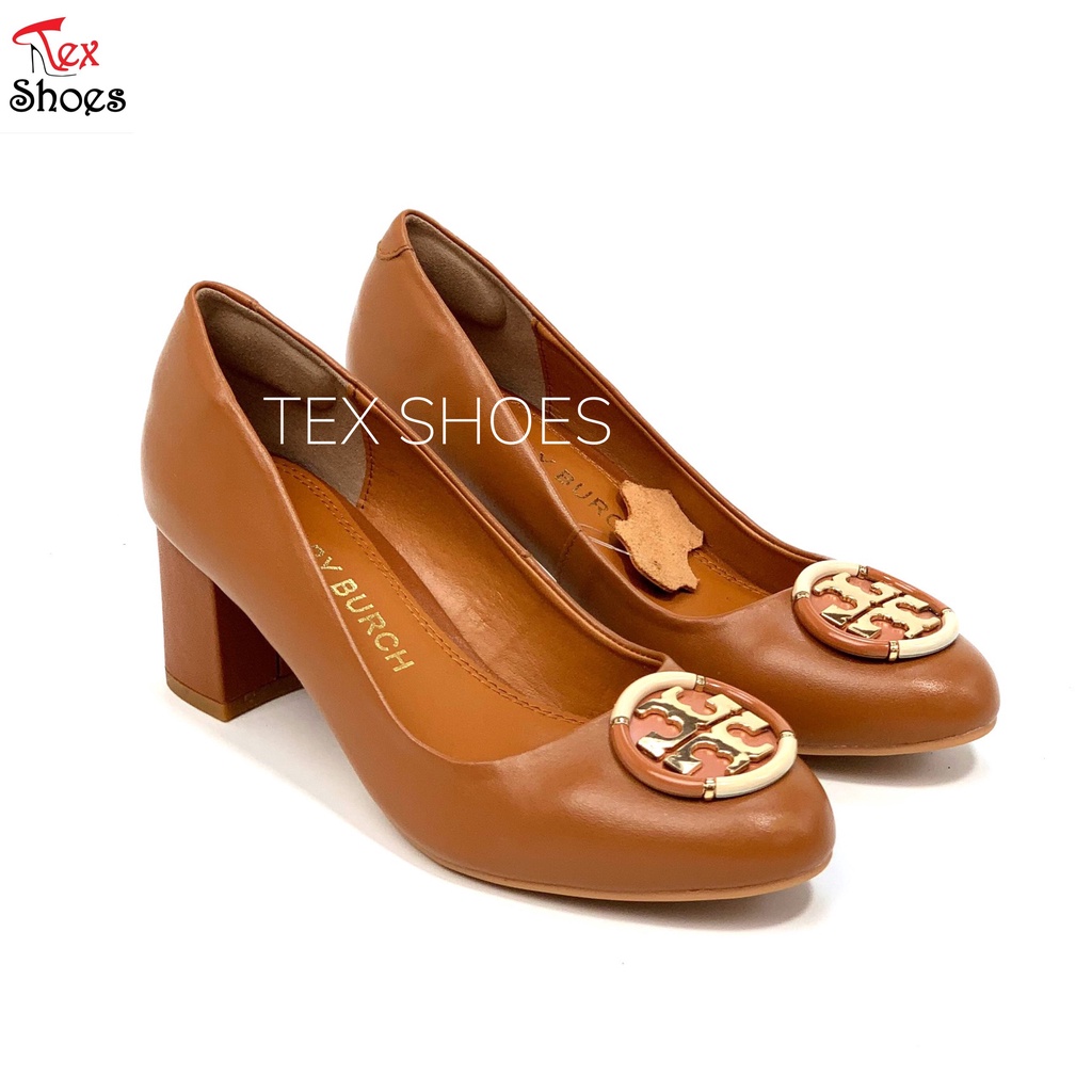 Giày công sở nữ da thật cao cấp, giày cao gót nữ mũi tròn gót trụ 6cm VNXK TEX SHOES