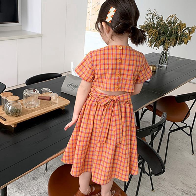 Đầm Xòe Ngắn Tay Họa Tiết Ca Rô Xinh Xắn Dành Cho Bé Gái