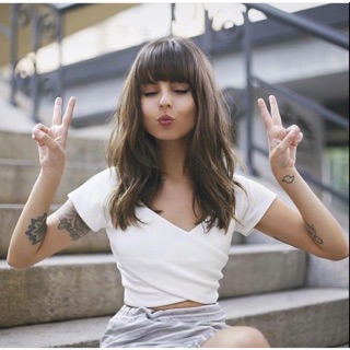 Áo Croptop vạt chéo ôm body cổ V cộc tay - by Sugargalz