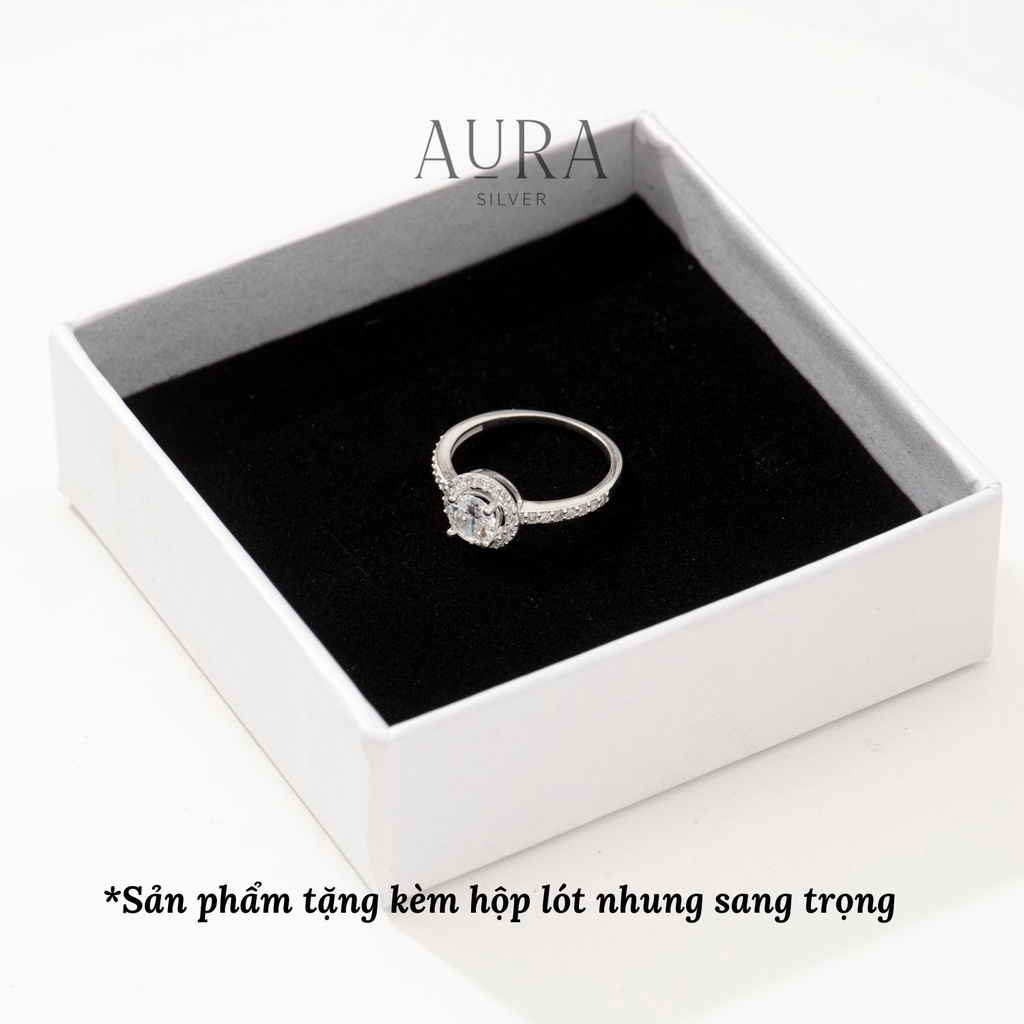 Nhẫn bạc 925 cho nữ kiểu dáng mặt tròn đính đá đẹp-N35-AURASILVER