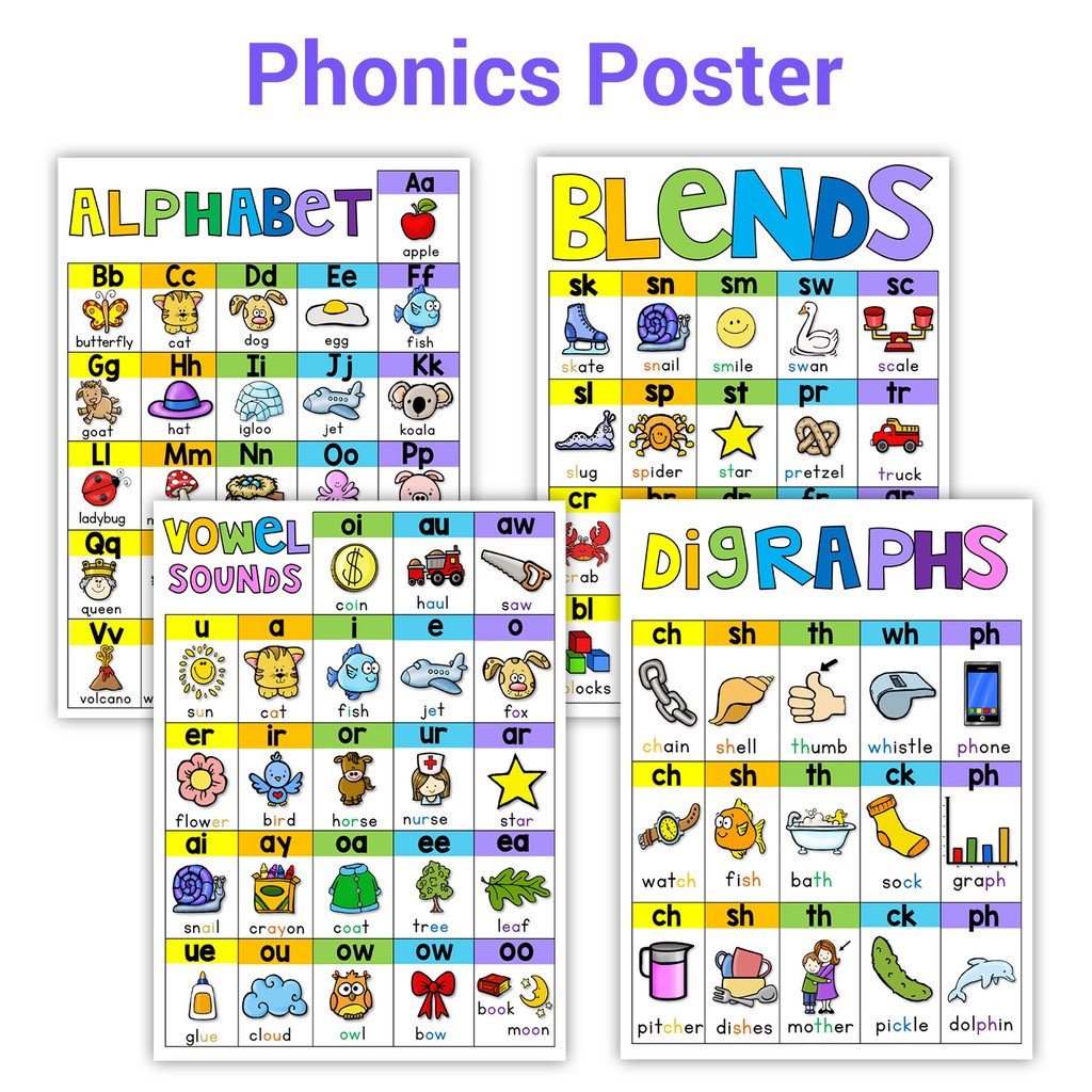 Bộ 4 Thẻ Hình Poster Giáo Dục Sớm Cho Bé A4