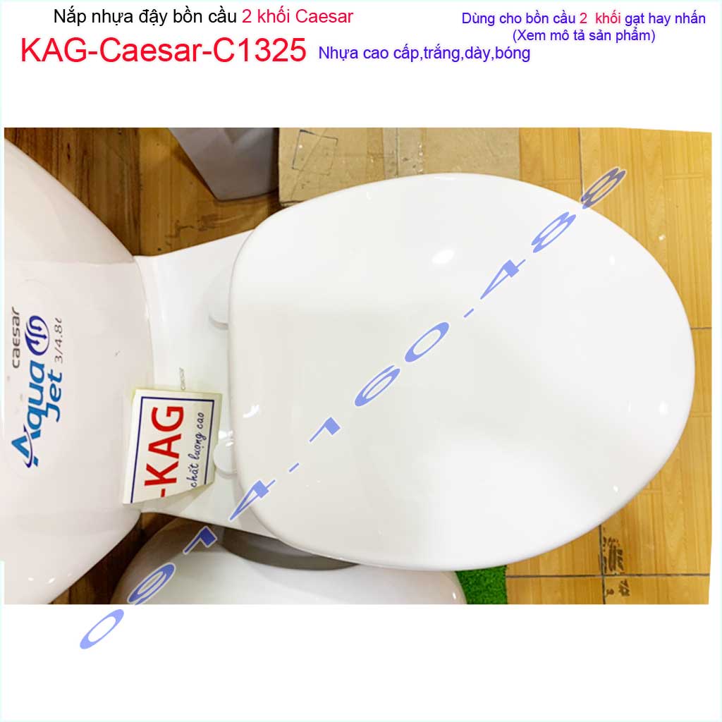 Nắp đậy cho bồn cầu Ceasar KAG-C1325, nắp xí bệt 2 khối nhựa trắng bóng dày đẹp sử dụng siêu bền