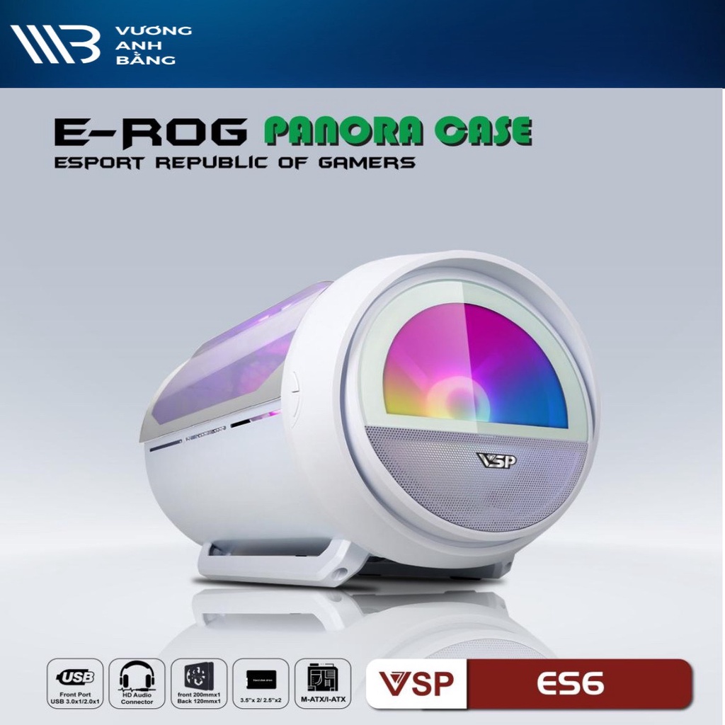 Vỏ máy tính VSP E-ROG Panora ES6 Gaming Đen / Trắng  - Hông + Mặt trước Mica