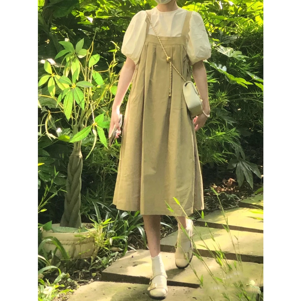 Bộ Áo Liền Quần Tay Phồng Ngắn Lưng Cao Thời Trang Mùa Hè Cho Nữ