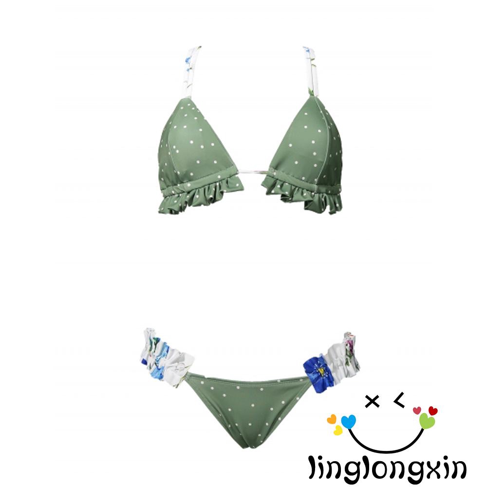 ♛♚♛Women Polka Dot Print Two-piece Bathing Suit Summer Lace-up Top | BigBuy360 - bigbuy360.vn