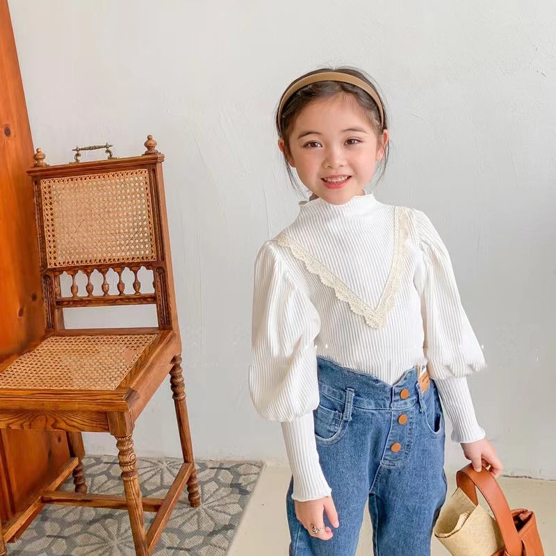 Áo tay phồng cổ cao thời trang xinh xắn cho bé gái