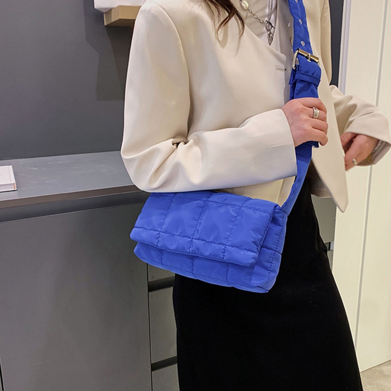 Seng Túi Xách Đeo Vai Bằng Nylon Cotton Sức Chứa Lớn Màu Trơn Có Đệm Bông Kẻ Sọc Caro Hợp Thời Trang Cho Nữ