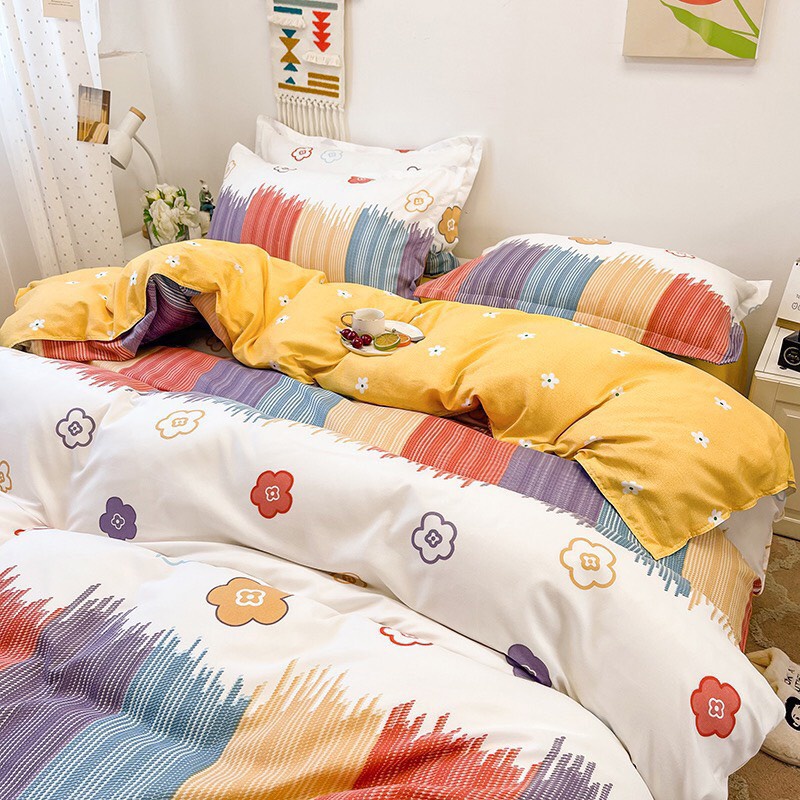 Bộ vỏ chăn ga gối Cotton poly M2T BEDDING gồm vỏ chăn mền, drap ga giường và 2 vỏ gối - PL sắc màu rực rỡ