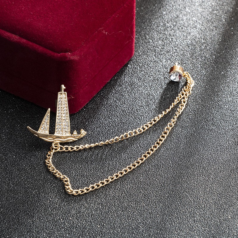 Ghim cài áo Vest Nam Lapel Pin thời trang hình con thuyền đính hạt đá dây cài GH-326 {Phụ kiện Vest - AdamZone}