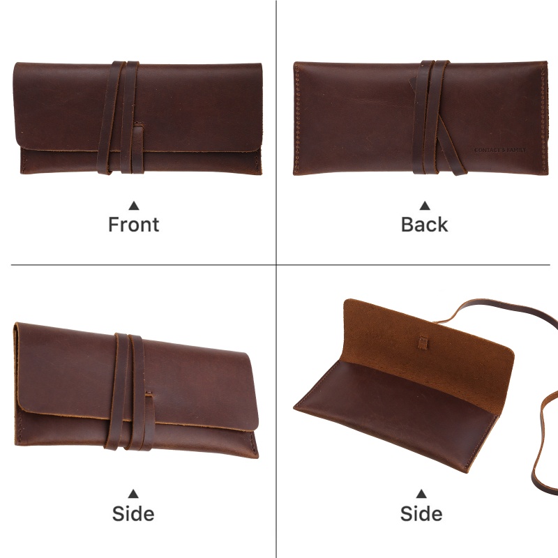 Bóp Viết Da Bò Handmade Dạng Cuộn Phong Cách Cổ Điển Cho Học Sinh / Văn Phòng