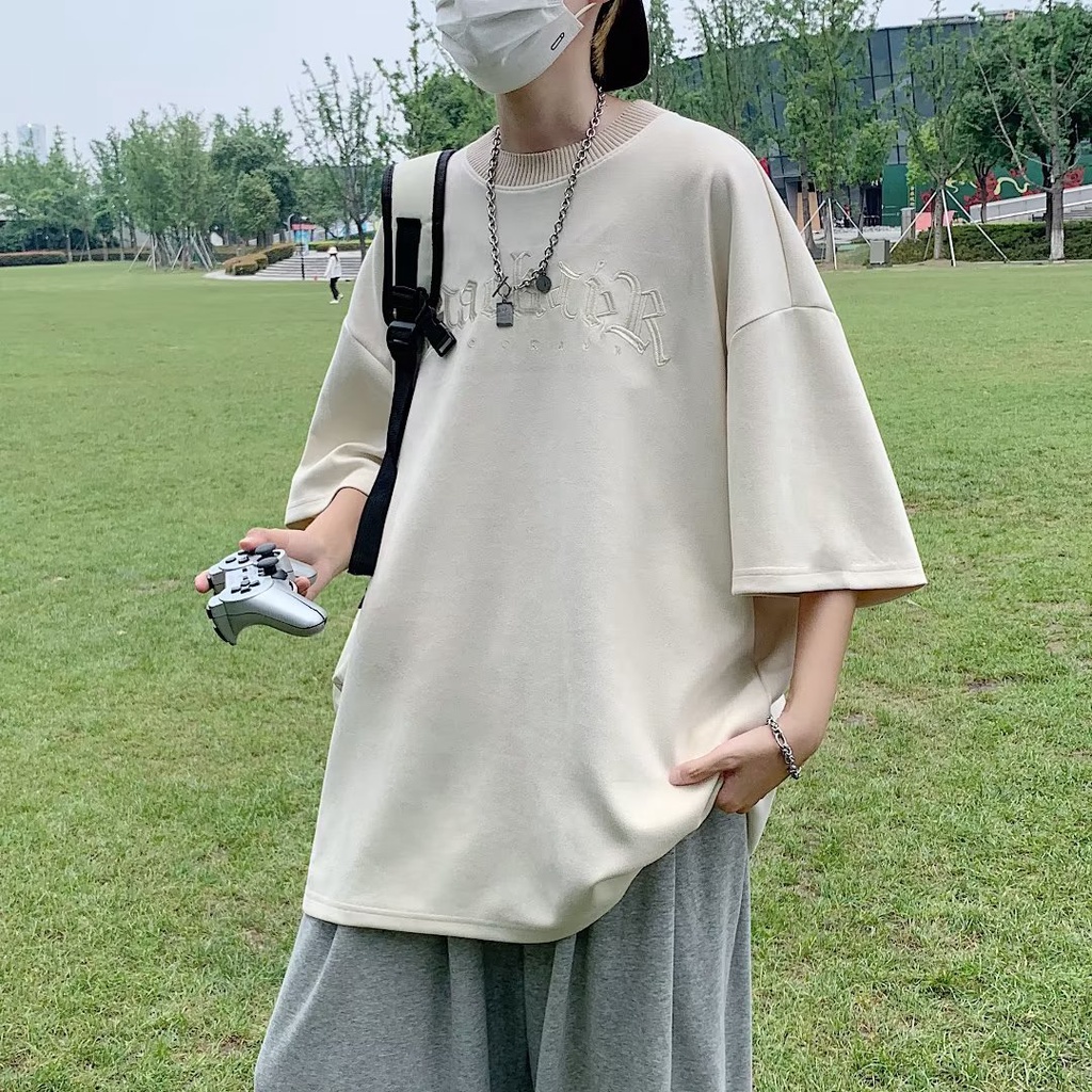 Áo Thun Mùa Hè Dáng Rộng In Chữ Phong Cách Hip Hop Nhật Bản Cho Nam Giới Có size Lớn M-2XL