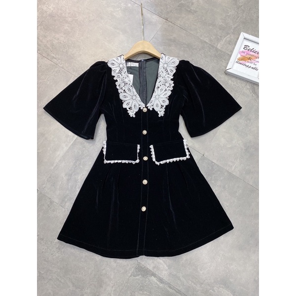Váy Nhung Cổ Ren Khuy Ngọc 2 Màu Tiểu Thư Siêu Xinh Có Ảnh Thật Kèm Video | BigBuy360 - bigbuy360.vn