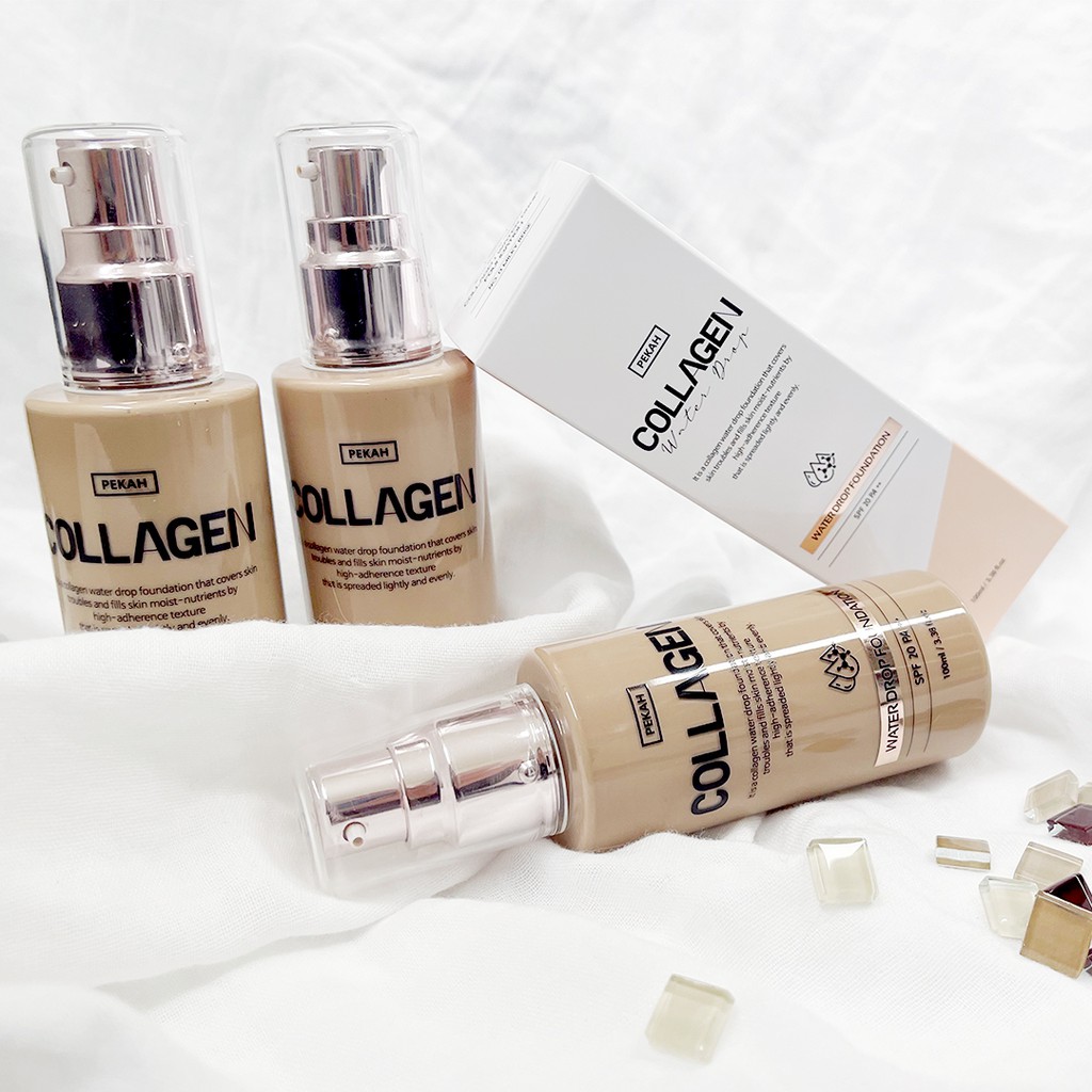 Kem Nền Collagen Kháng Nước Che Khuyết Điểm Và Làm Đều Màu Da PEKAH COLLAGEN WATER DROP FOUNDATION 100ml