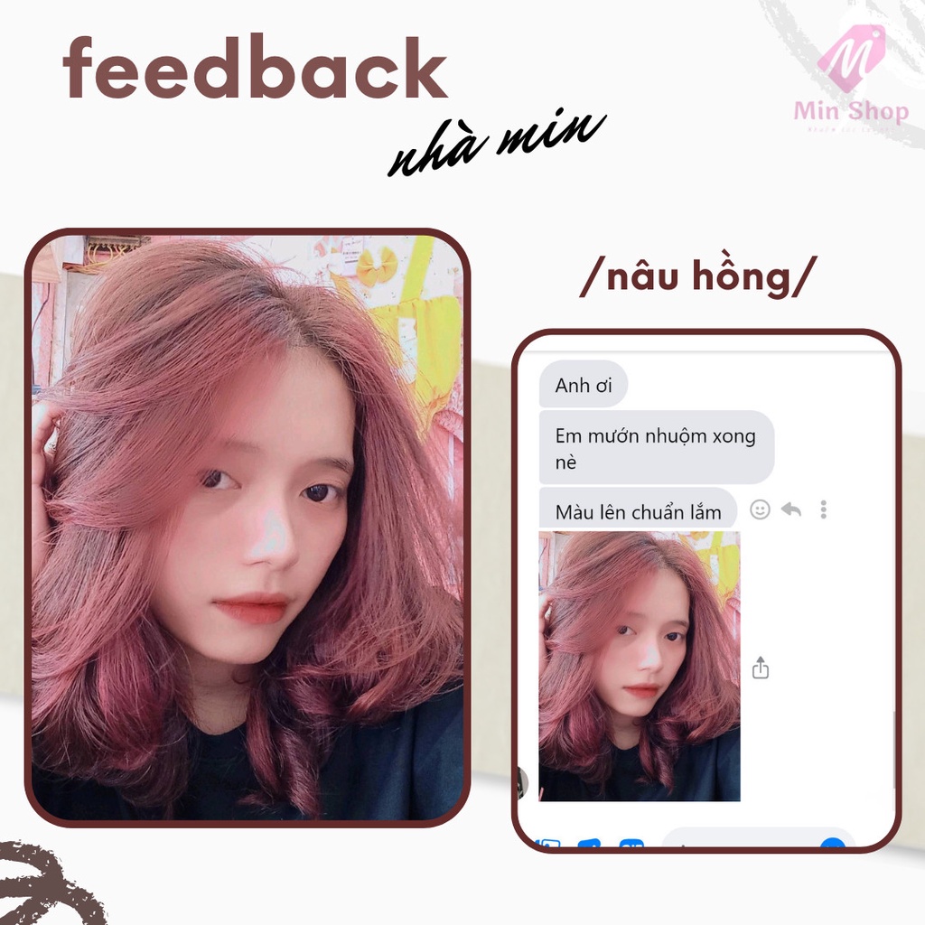 Thuốc nhuộm tóc, thuốc nhuộm tóc Nâu Hồng MIN.HAIR, tặng kèm oxy trợ dưỡng và bao tay