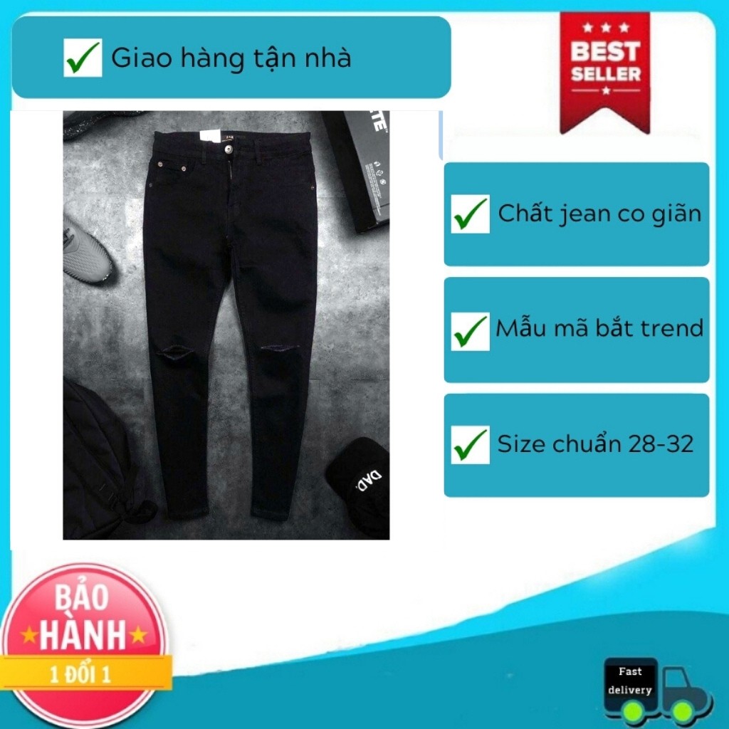 Quần Jean Nam Chất Bò AD50TG Jean Nam Đen Rách Gối Cao Cấp Phong Cách Trẻ Trung Thời Trang TG (44 - 70KG)