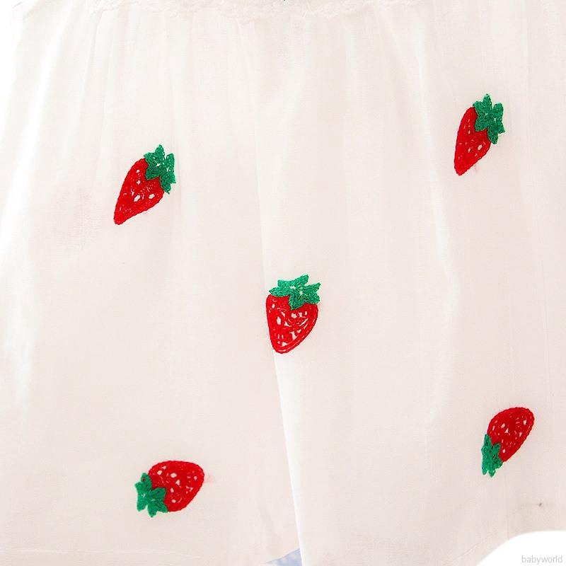 Đầm ngắn tay in hình quả dâu cho bé gái