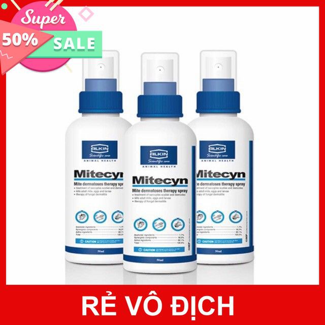 [SALE 50%][ SALE 35%] Thuốc xịt Alkin Mitecyn trị viêm da, nấm cho chó mèo