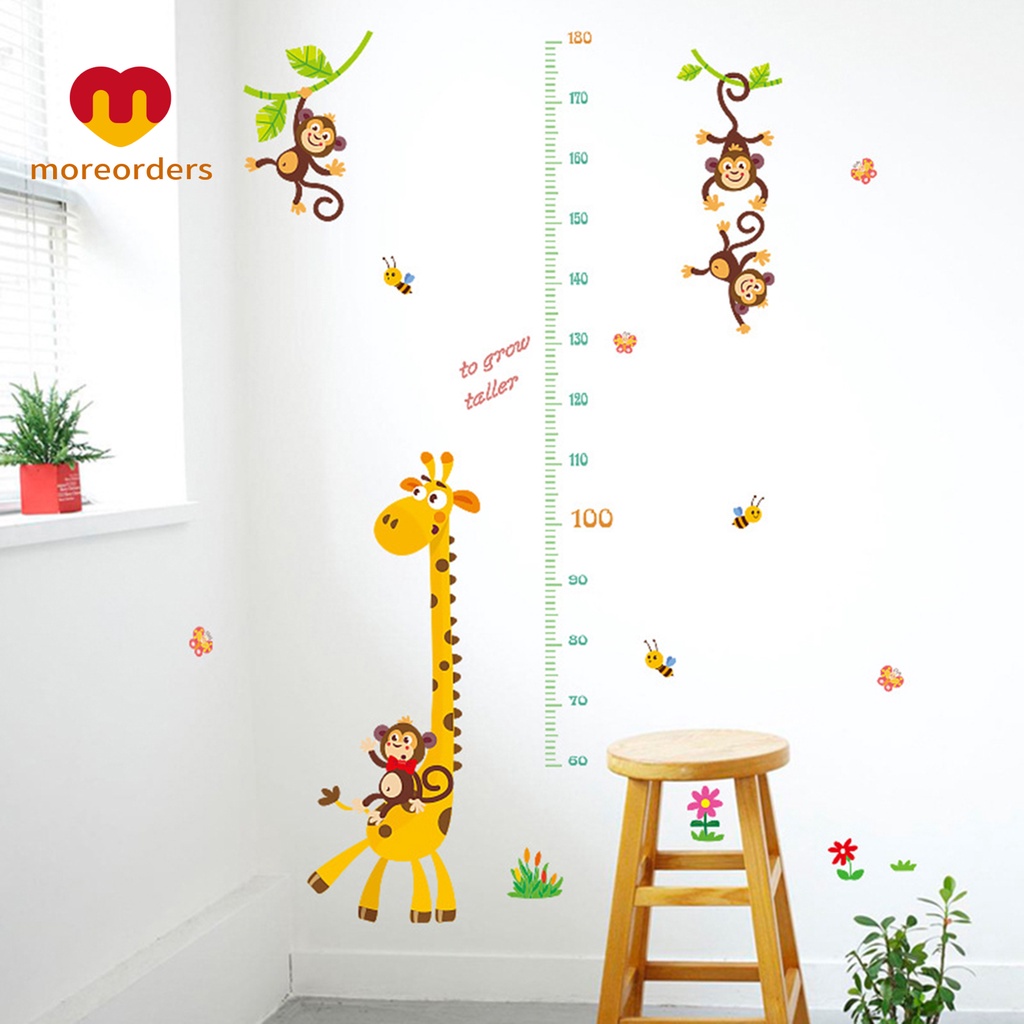Miếng dán tường đo chiều cao hoạ tiết hươu cao cổ khỉ dễ thương trang trí phòng cho bé