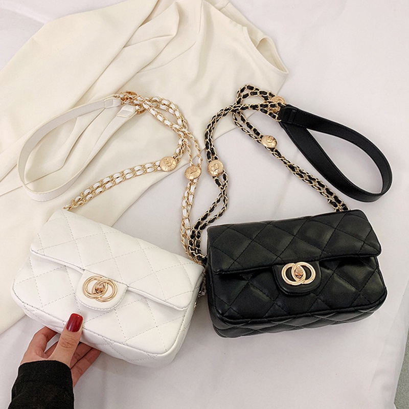 Túi Đeo Chéo Hình Vuông Nhỏ Màu Đen Đính Kim Cương Giả Cổ Điển Thời Trang Cho Nữ