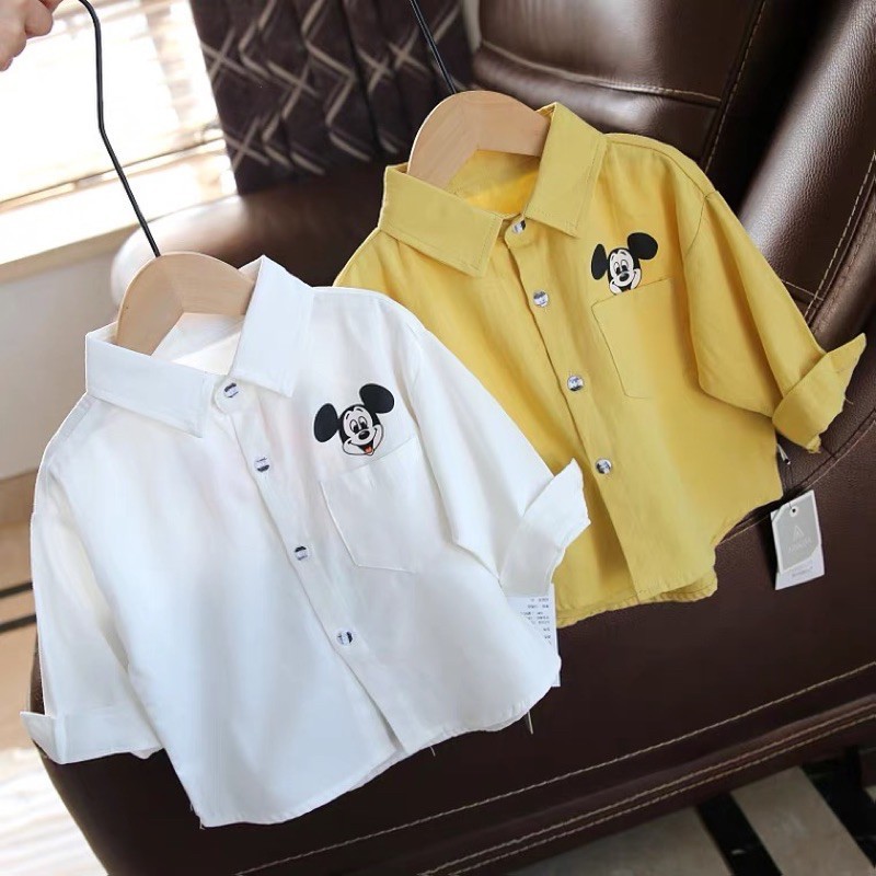 HOT DEAL>>> Áo Sơ Mi Đũi Bé Trai Bé Gái Thêu Mickey