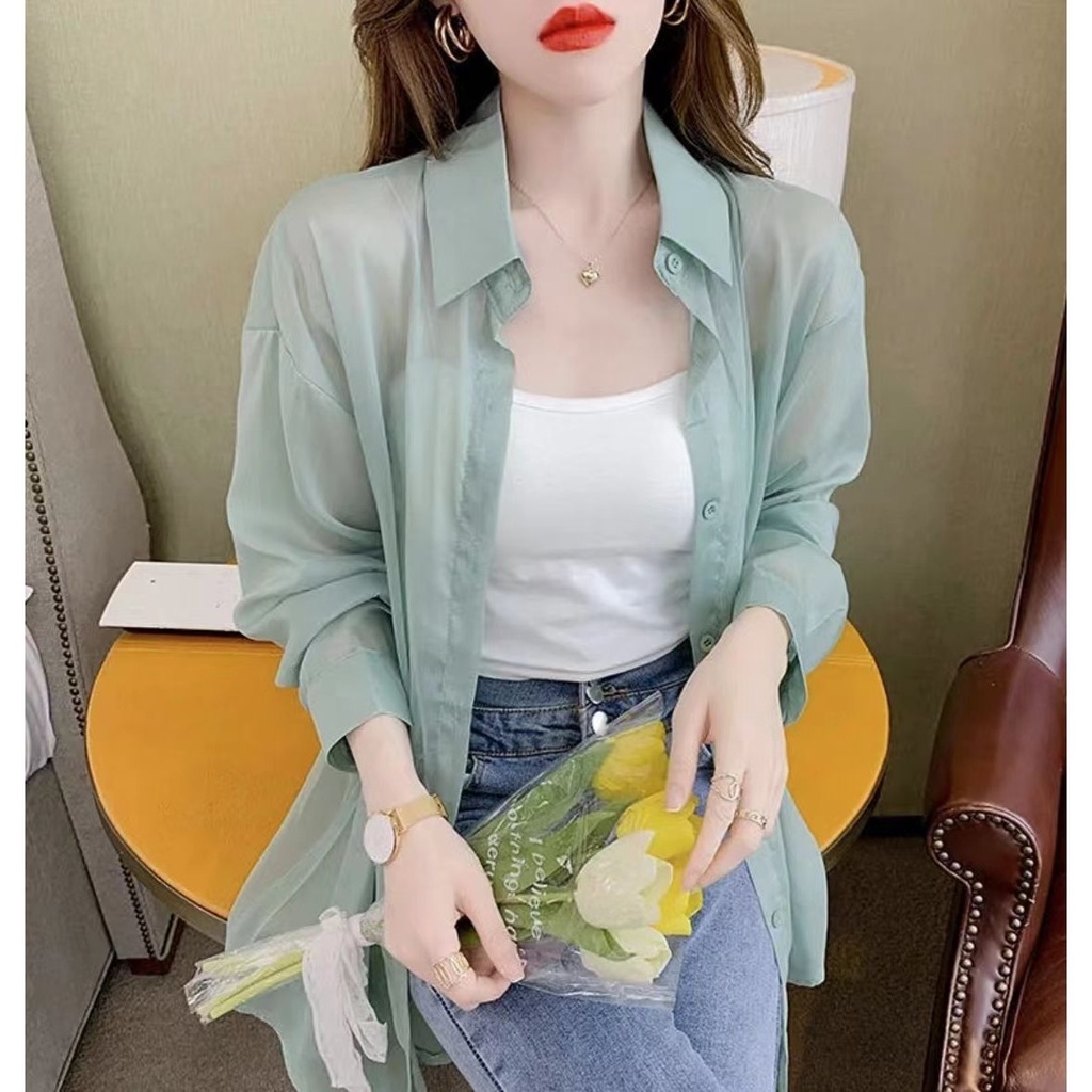 Áo Sơ Mi Chiffon Mỏng Tay Dài Chống Nắng Thời Trang Mùa Hè Gợi Cảm Cho Nữ 2022