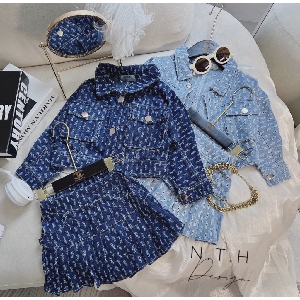 B492- SET ÁO KHOÁC DENIM KÈM CHÂN VÁY CHO BÉ