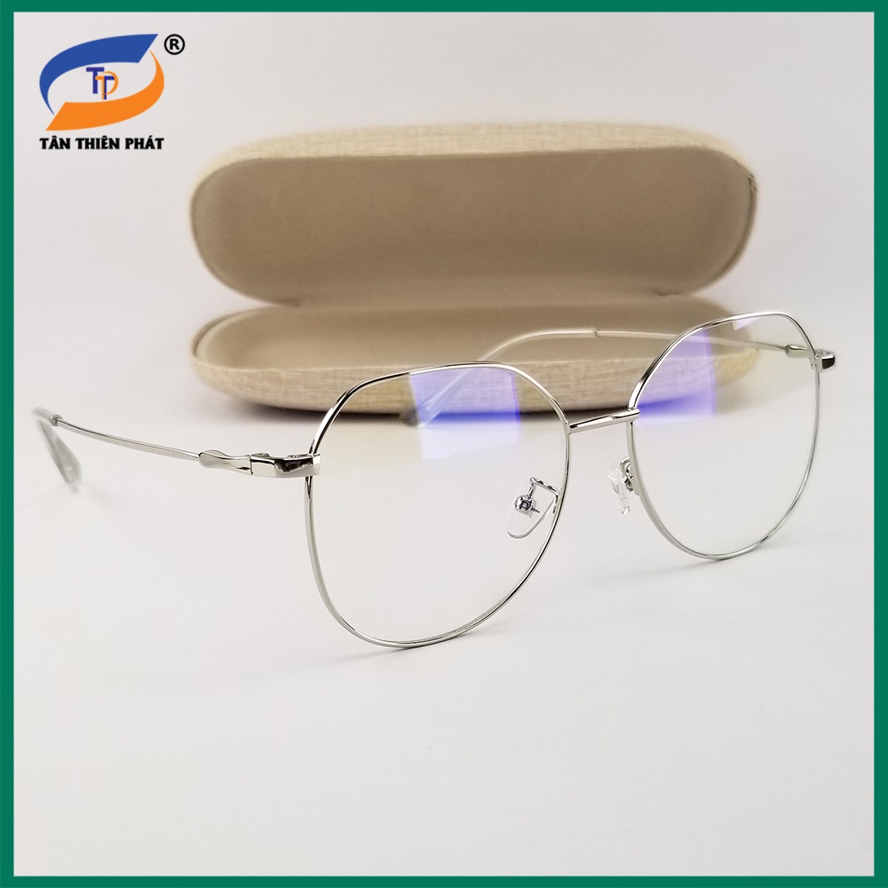 Gọng kính nam nữ mắt cận kim loại 9038 màu đen, bạc, vàng. Tròng kính giả cận 0 độ chống ánh sáng xanh, chống tia UV