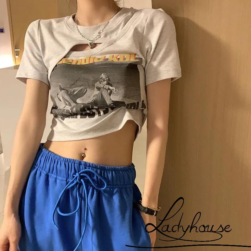 Áo Thun Tay Ngắn Cổ Tròn In Họa Tiết Chữ Thời Trang Mùa Hè Cho Nữ