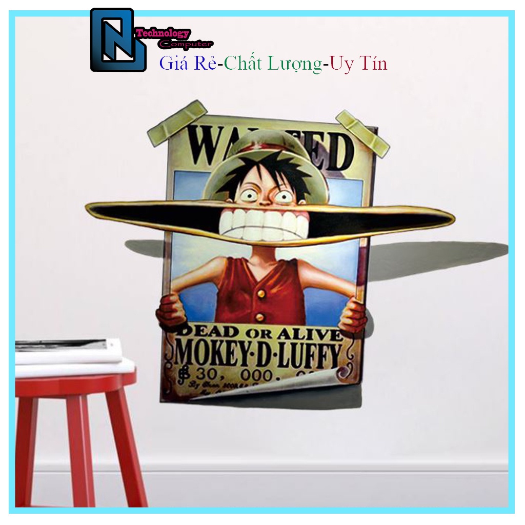Miếng Dán Decal Tường 3d One Piece Luffy Hình Nhân Vật Hoạt Hình