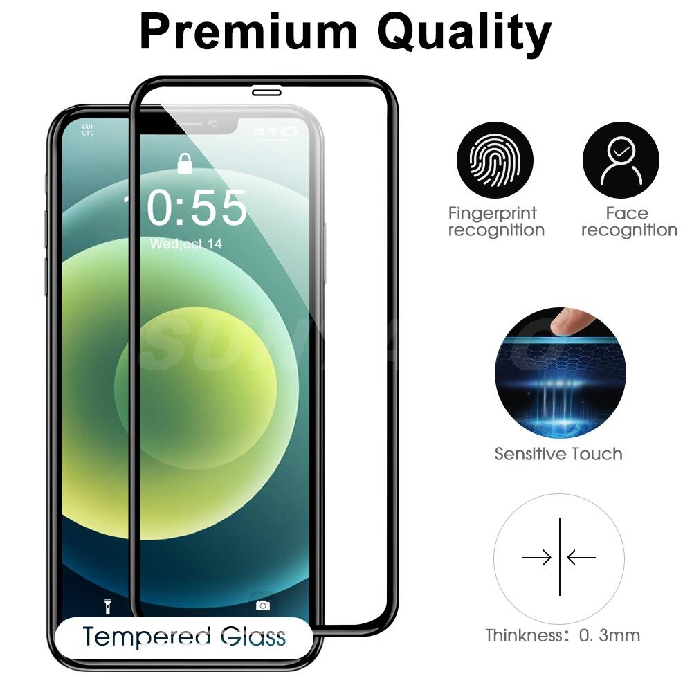 Kính cường lực 10D bảo vệ màn hình cho Iphone 6 6s 7 8 Plus X Xs Max Xr 11 12 Pro Max Se 2020