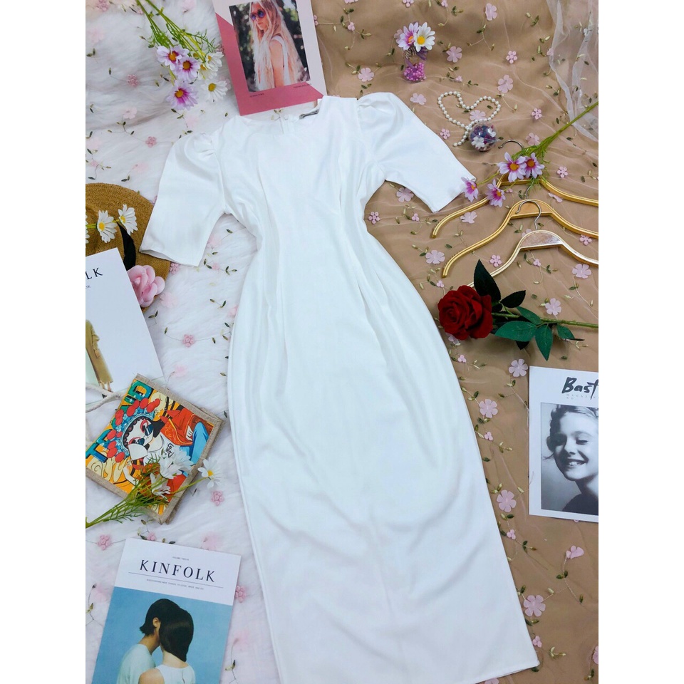 Đầm Dự Tiệc Dáng Dài,Maxi cổ Tròn Chít Eo Tay Bồng Ngắn (Cotton Full 2 Lớp) Tiểu Thư Dạo Phố Thời Trang Váy Nữ Minh Phúc