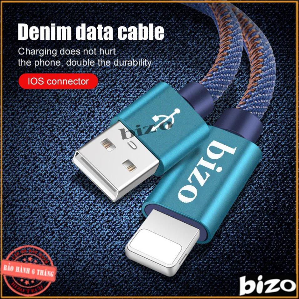 [0.25 mét - BH 12 THÁNG] Dây sạc nhanh iphone, samsung, USB type C bọc vải denim siêu bền Bizo Z12, 5V - 2,4A