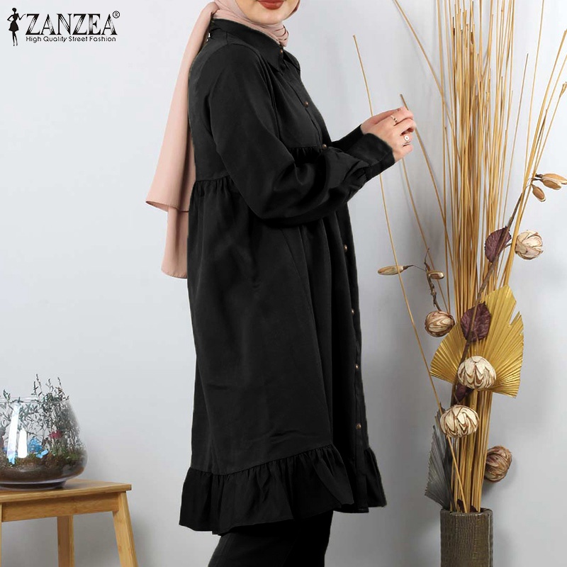 Áo Zanzea tay dài viền bèo nhún thanh lịch cho nữ Hồi giáo