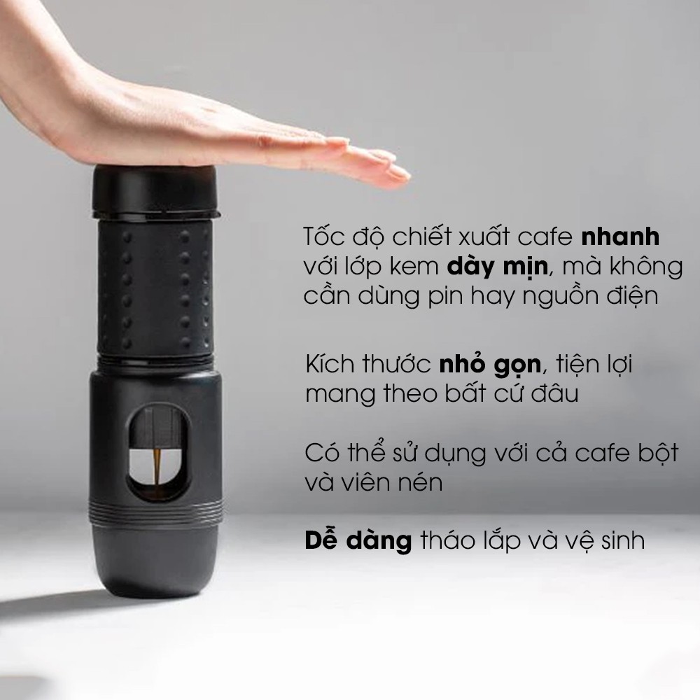 Máy pha cafe cầm tay STARESSO MINI không cần dùng pin và điện, chính hãng, BH 6 tháng