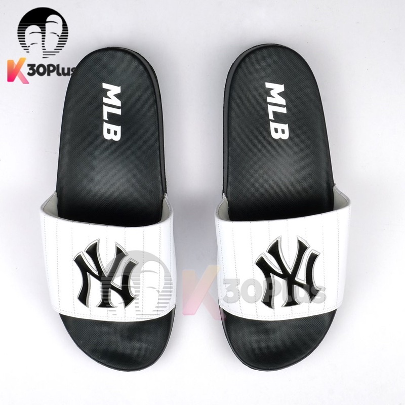 Dép MLB Quai Ngang logo Ny In trắng, đen