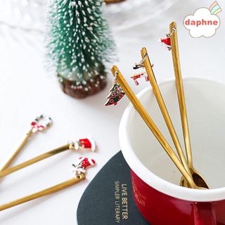 Daphne muỗng cà phê bằng thép không gỉ họa tiết giáng sinh nhiều màu sắc
