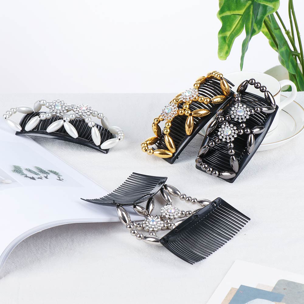 Lược Cài Tóc Hai Đầu Co Giãn Đính Hoa DIY|Kẹp Tóc Đính Hạt Tạo Kiểu Tóc Nhiều Màu Sắc