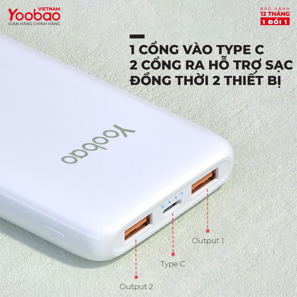 Sạc dự phòng 10000mAh Yoobao D10 2 cổng USB - Hàng chính hãng - Bảo hành 12 tháng 1 đổi 1