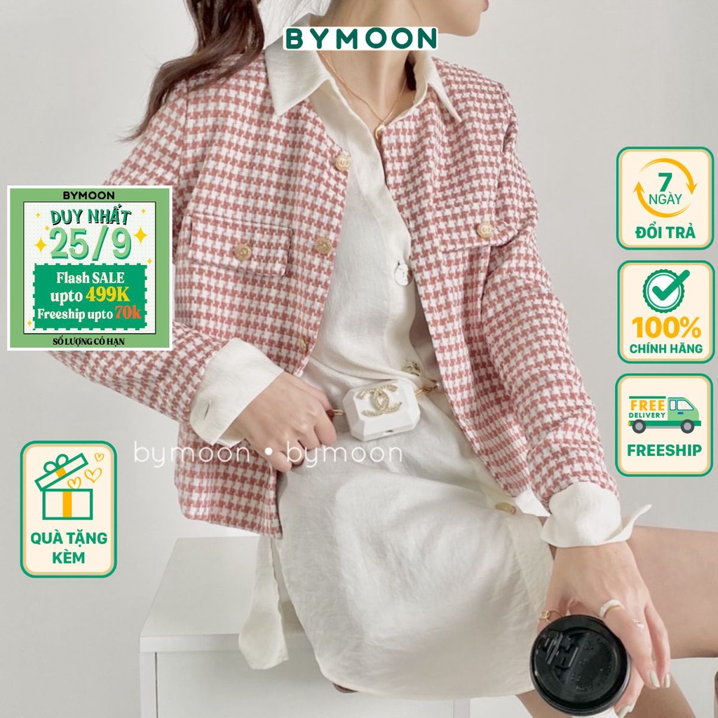 Áo khoác dạ Tweed nữ mỏng thời trang thiết kế ảnh thật BY MOON - AK002