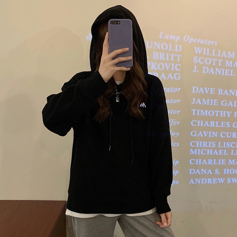 Áo hoodie SUXI thể thao dáng rộng màu sắc đơn giản cho nữ