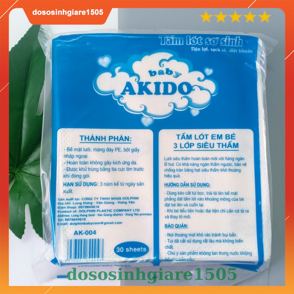 Gói 30 Tấm lót phân xu 3 Lớp Akido/ Miếng lót sơ sinh Akido dùng 1 lần