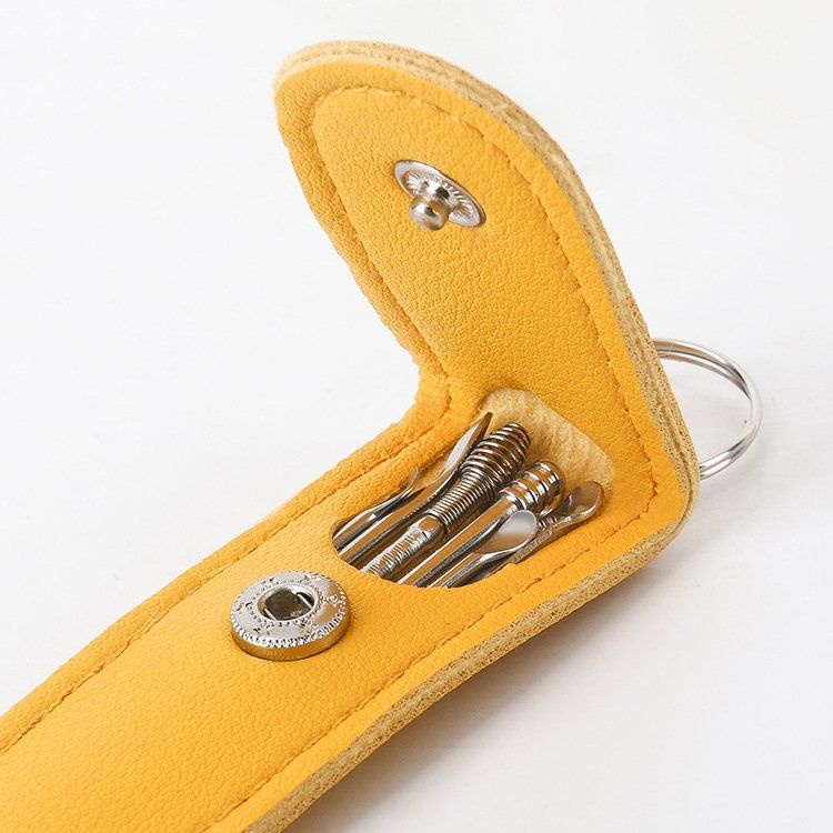 Bộ dụng cụ lấy ráy tai 6 món bằng thép không ghỉ đựng trong bao da tiện lợi