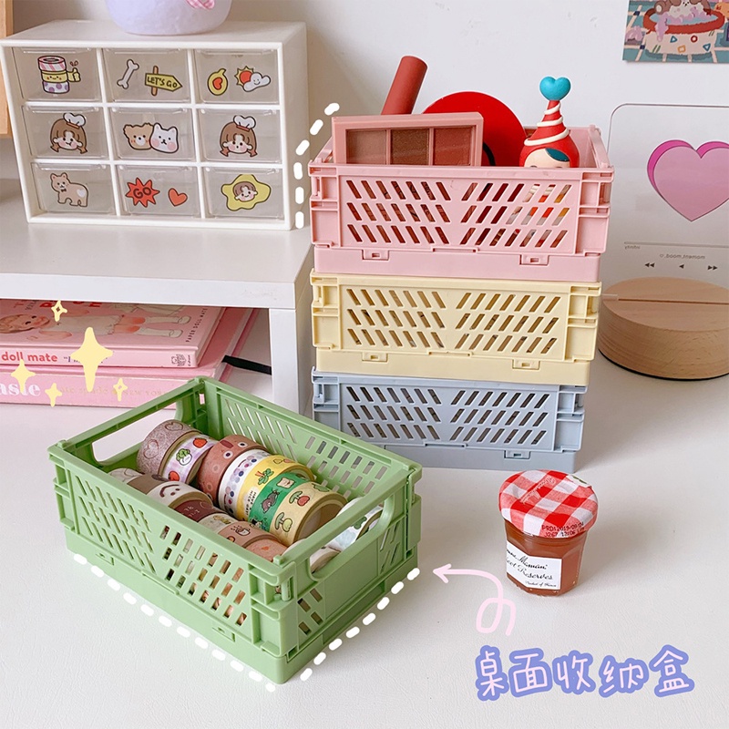 Giỏ Đựng Đồ Bằng Nhựa Màu Sắc Macaron Có Thể Gấp Gọn Tiện Dụng Cho Học Sinh