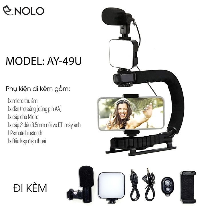 Tay Cầm Chống Rung Gimbal Chữ C Model AY49U Cho Máy Quay Phim Điện Thoại Máy Ảnh Đèn Trợ Sáng Đi Kèm Nhiều Phụ Kiện